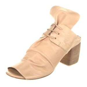 Marsell Leather Peep Toe Lace Up Heeled Mules